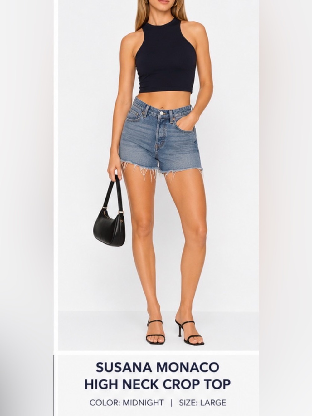 NWT SUSANA MONACO HIGH NECK CROP TANK TOP MIDNIGHT SIZE LARGE NAVY ALMOST BLACK
